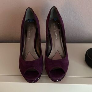 PARIS HILTON SASHAY PURPLE SUEDE PLATFORM HEELS, PEEP TOE ULTRA HIGH SIZE 7.5M